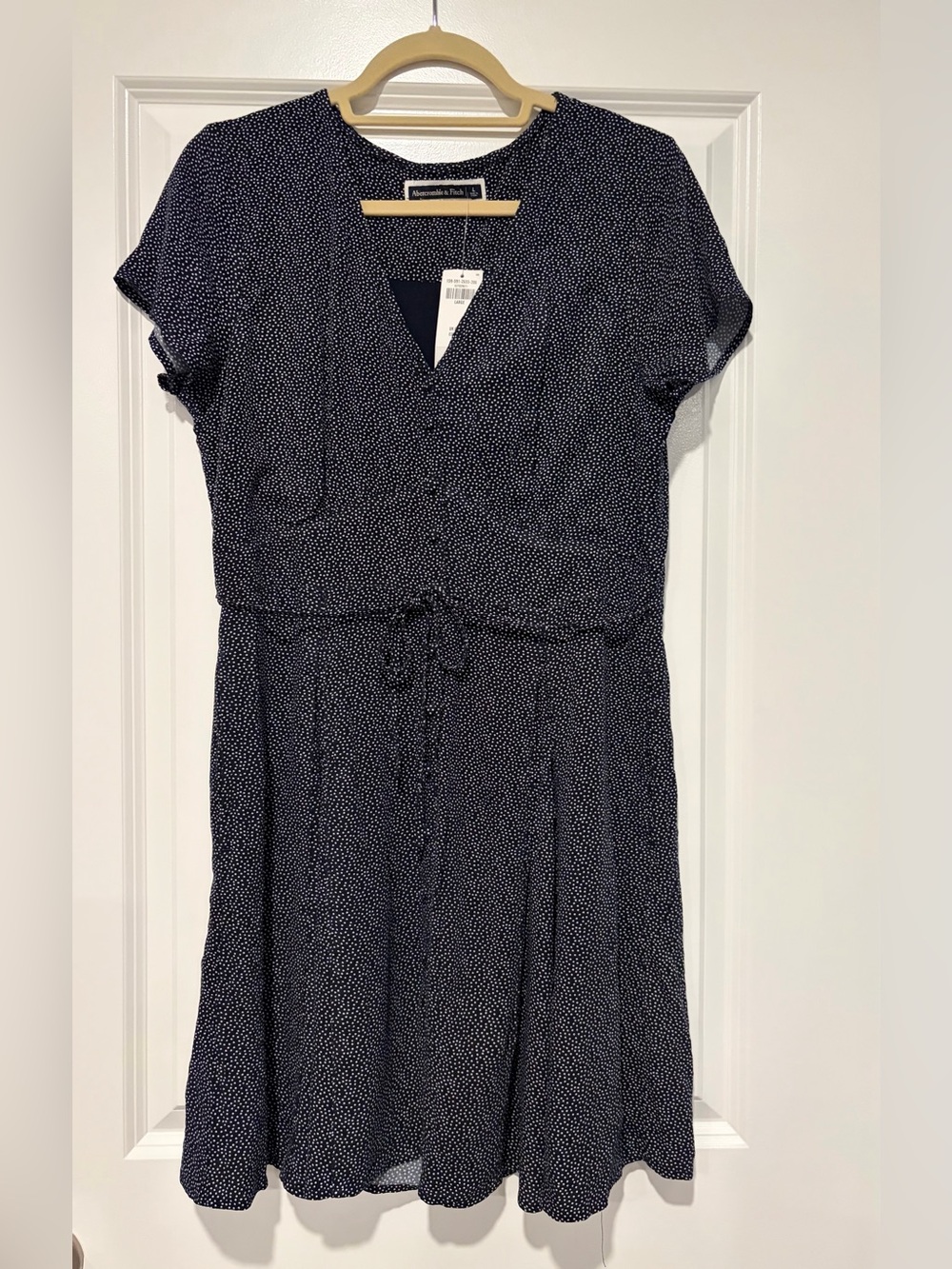 Abercrombie + Fitch Black Dot Print Short Sleeve Wrap Dress